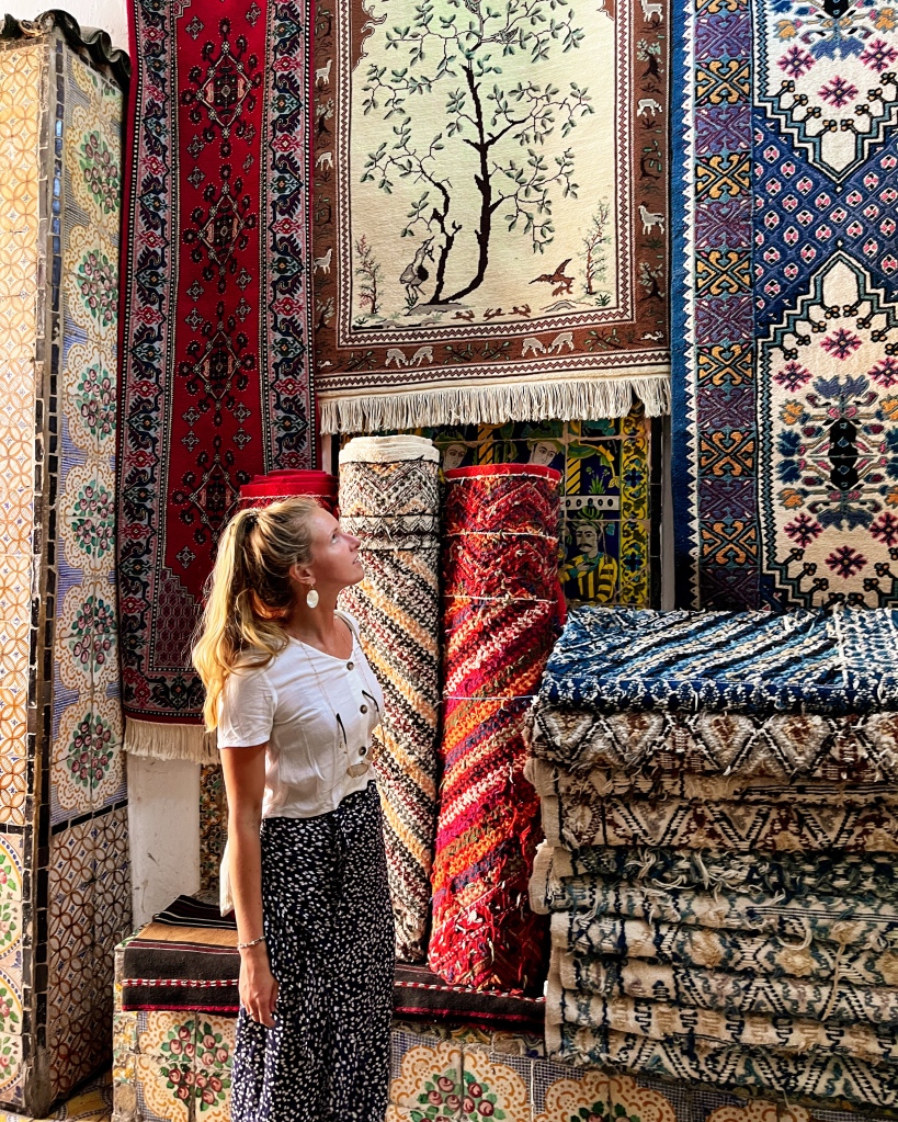 Tunis medina, colourful carpets